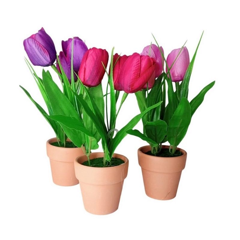 GENERICO - Tulipanes en masetero ramo de 3 flores decorativas
