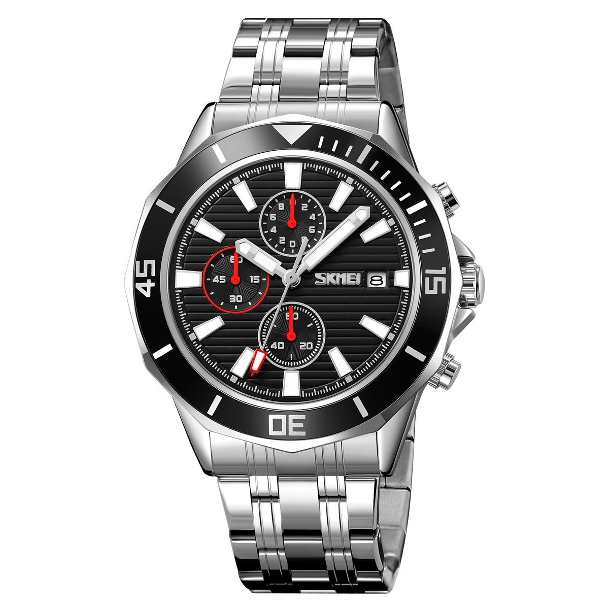 Skmei - Reloj Skmei 9335 PLATEADO FONDO NEGRO CORREA ACERO
