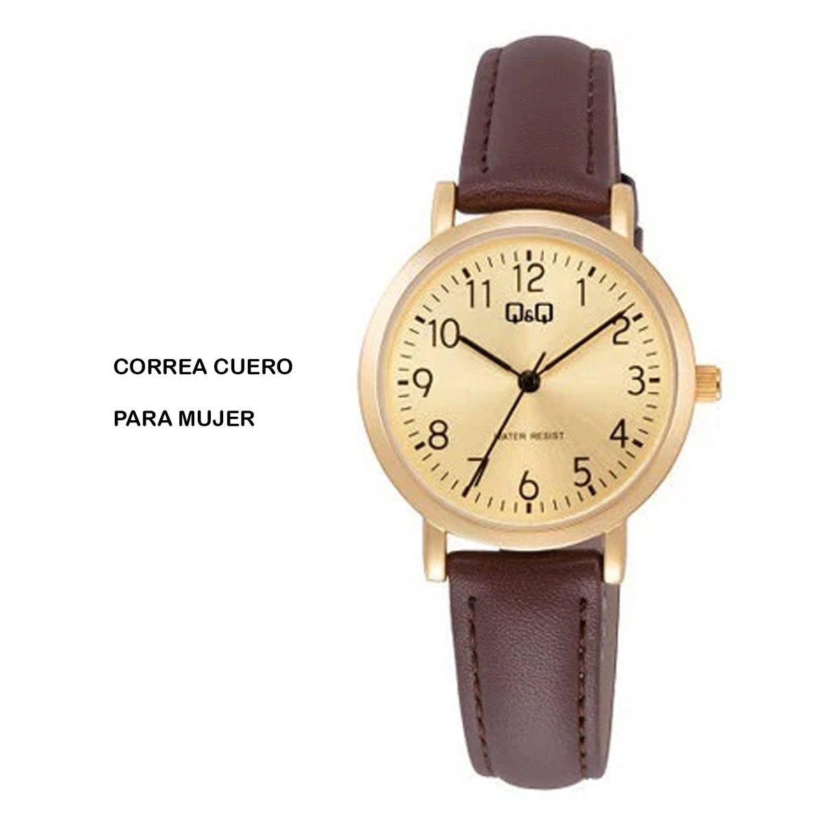 Q&Q - RELOJ MUJER CUERO MARRÓN DORADO MARCA QQ - MD1