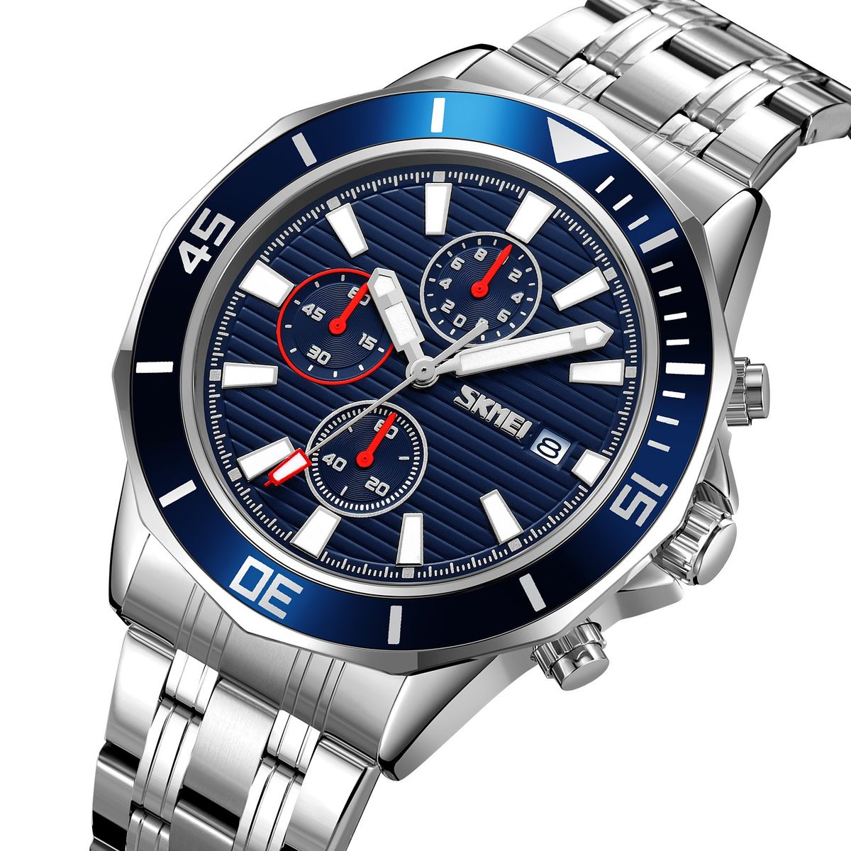 SKMEI - Reloj Skmei 9335 PLATEADO FONDO AZUL CORREA ACERO