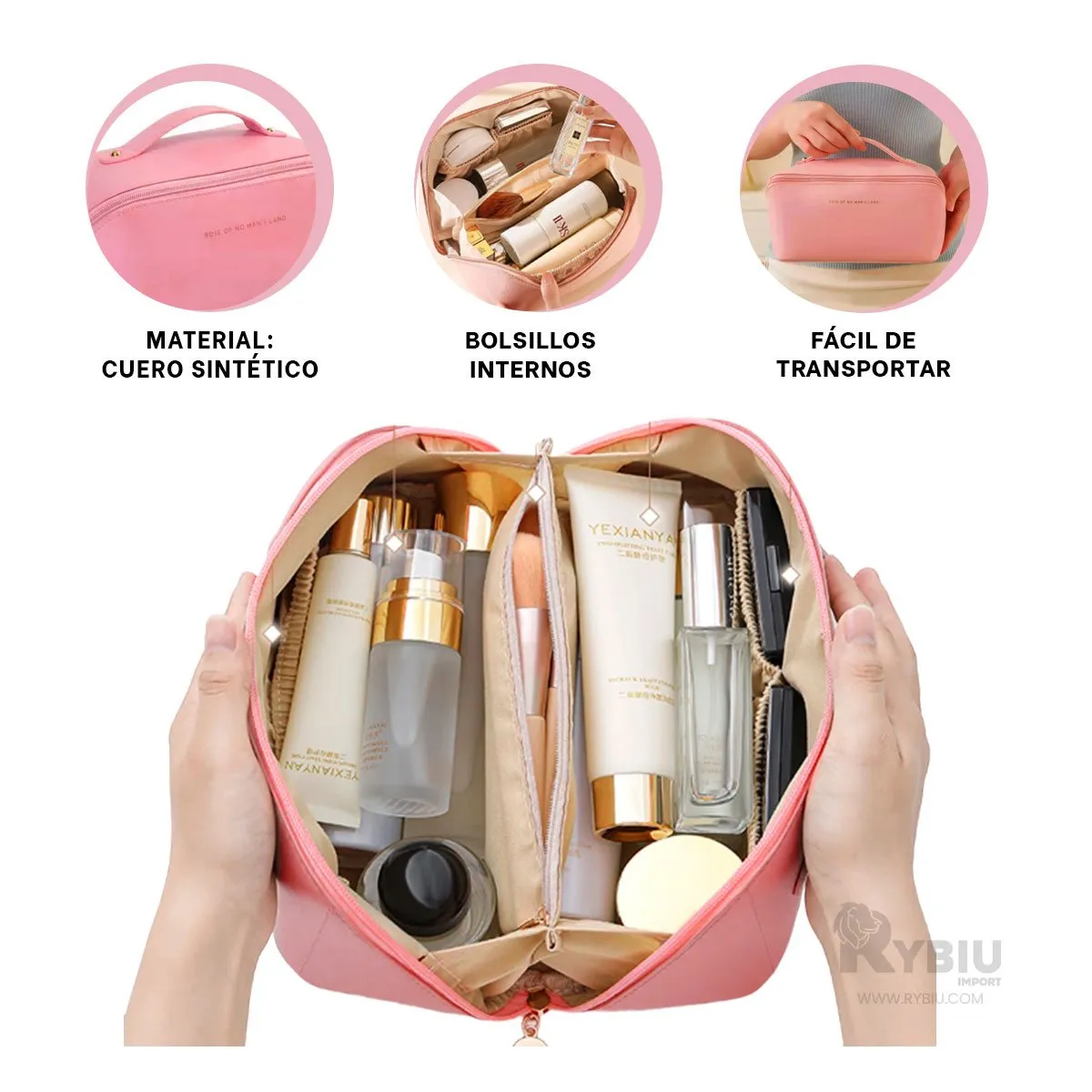 RYBIU IMPORT - Neceser de Viaje para Cosmeticos en Rosado Y+Regalo Stickers