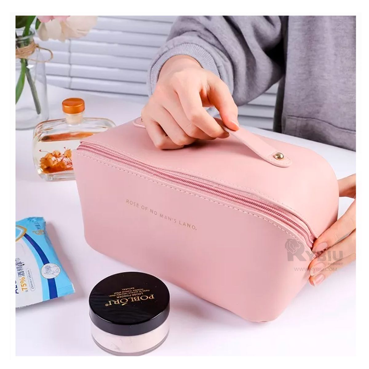 RYBIU IMPORT - Cosmetiquero Ergonomico de Mano en Rosado Y+Regalo Stickers