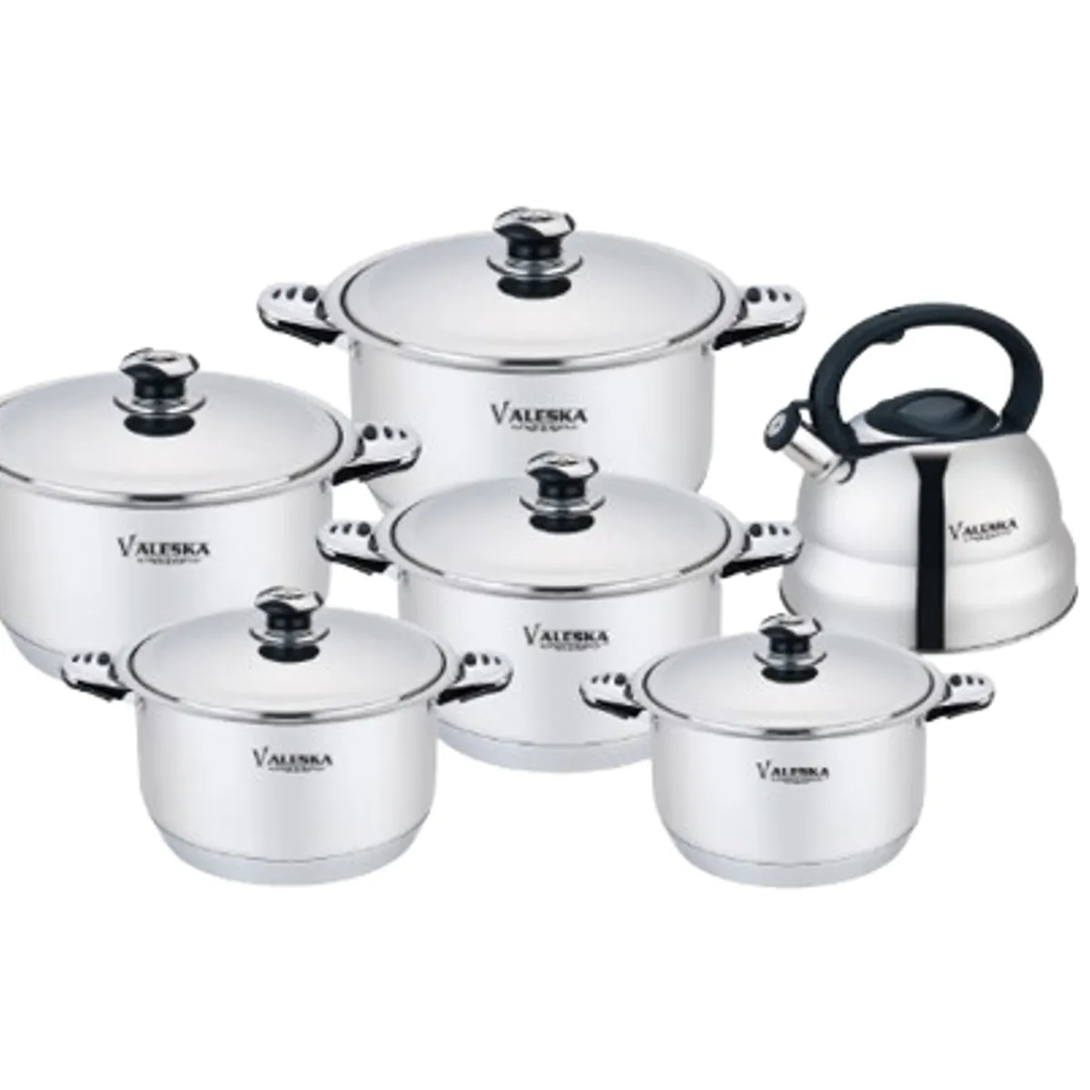VALESKA - JUEGO DE OLLAS 12 PIEZAS ACERO QUIRURGICO VALESKA-TAPA DE ACERO