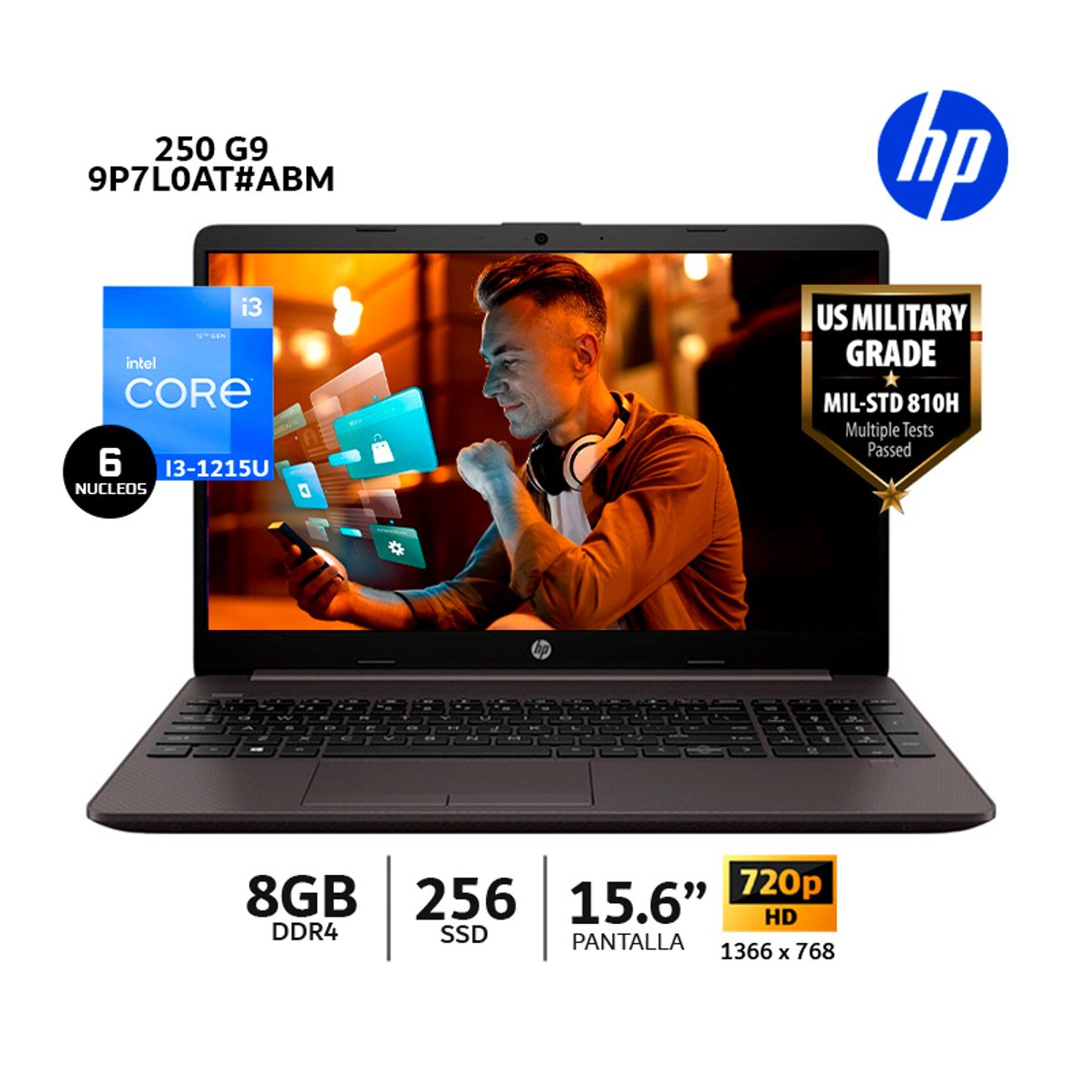 HP - Laptop HP 250 G9 Core i3-1215U, 15.6" LED HD, 8Gb Ram/ 256Gb SSD-9P7L0AT#ABN
