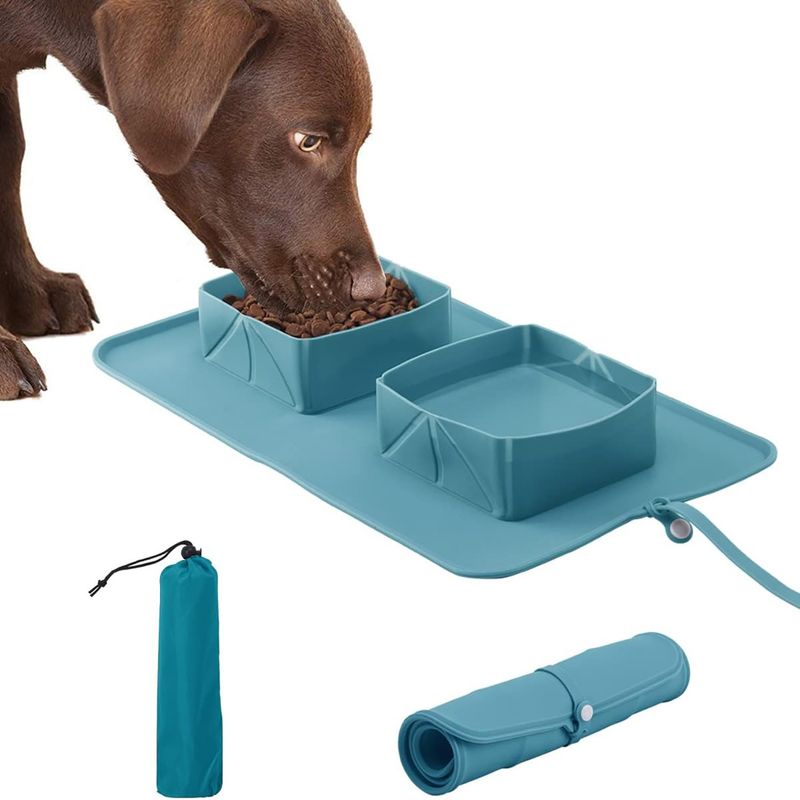 GENERICO - Plato de perro  gato plegable portátil de silicona Celeste