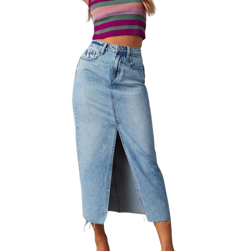 BLWOENS - Falda vaquero de medio busto para mujeres en verano - Azul