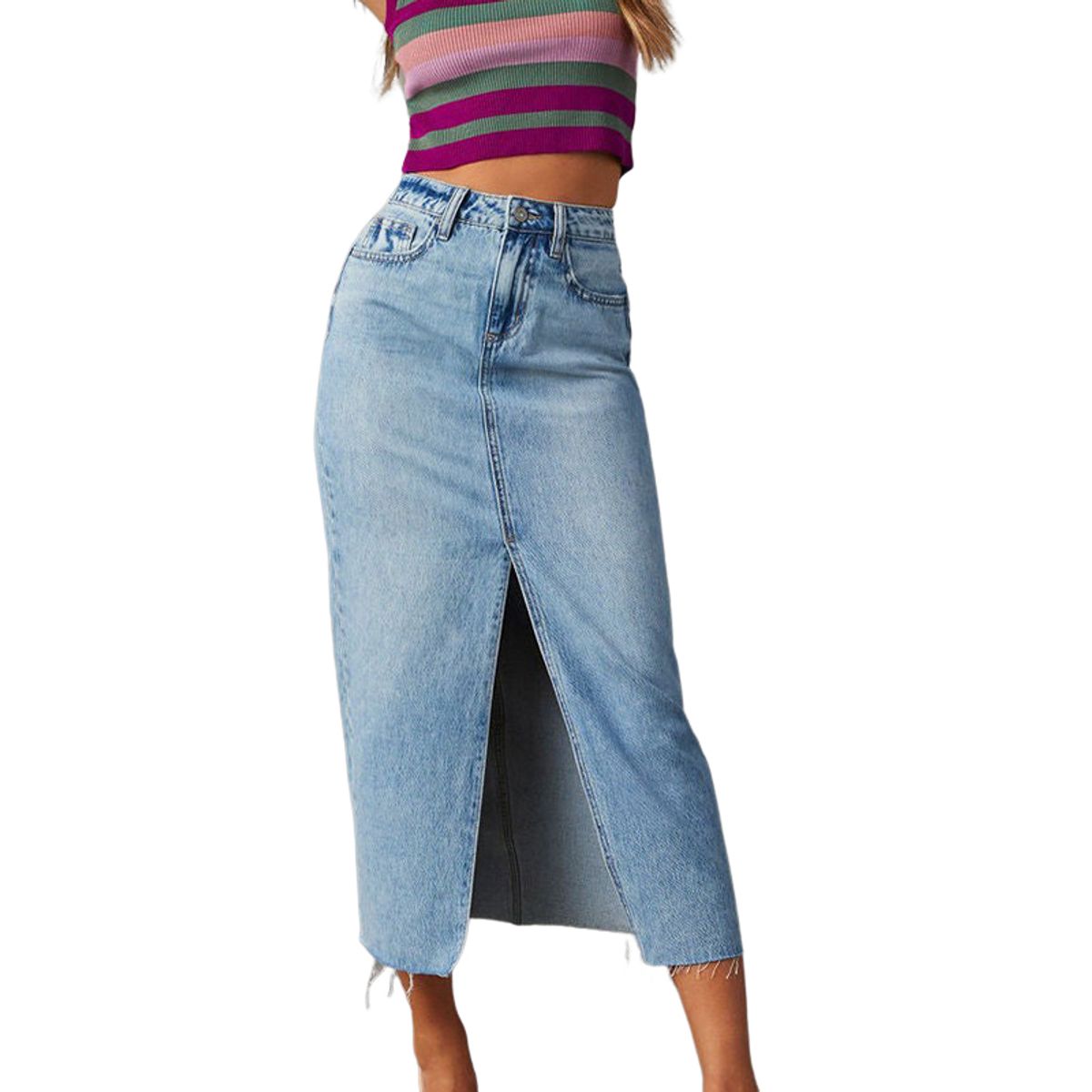 BLWOENS - Falda vaquero de medio busto para mujeres en verano - Azul