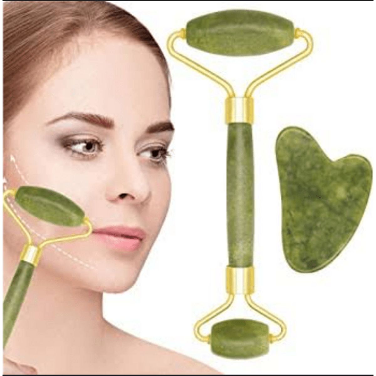 GENERICO - Rodillo Masajeador Facial de Jade