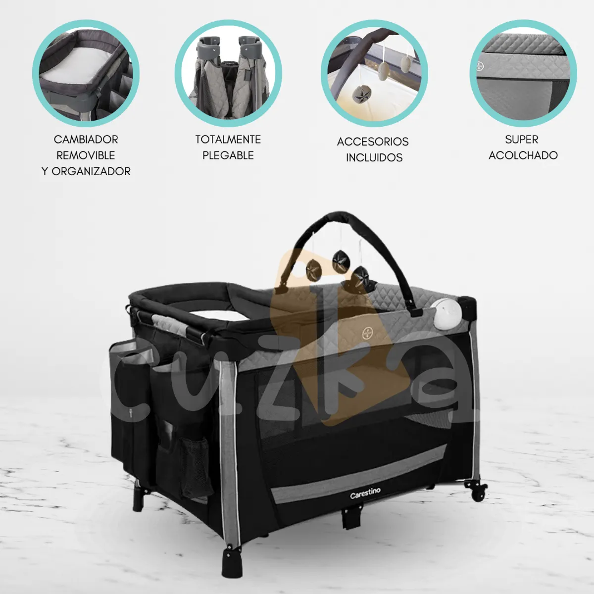 CARESTINO - Cuna Corral Plegable «GENOVA» Black