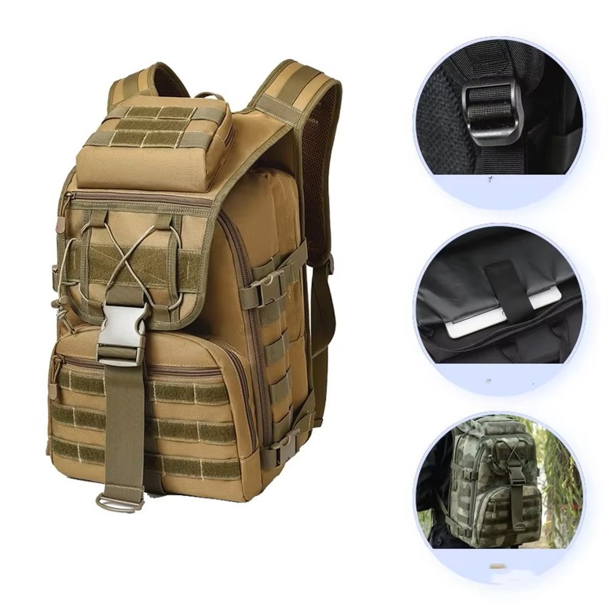 GENERICO - Makeway - Mochila Multi Bolsillo - Khaki