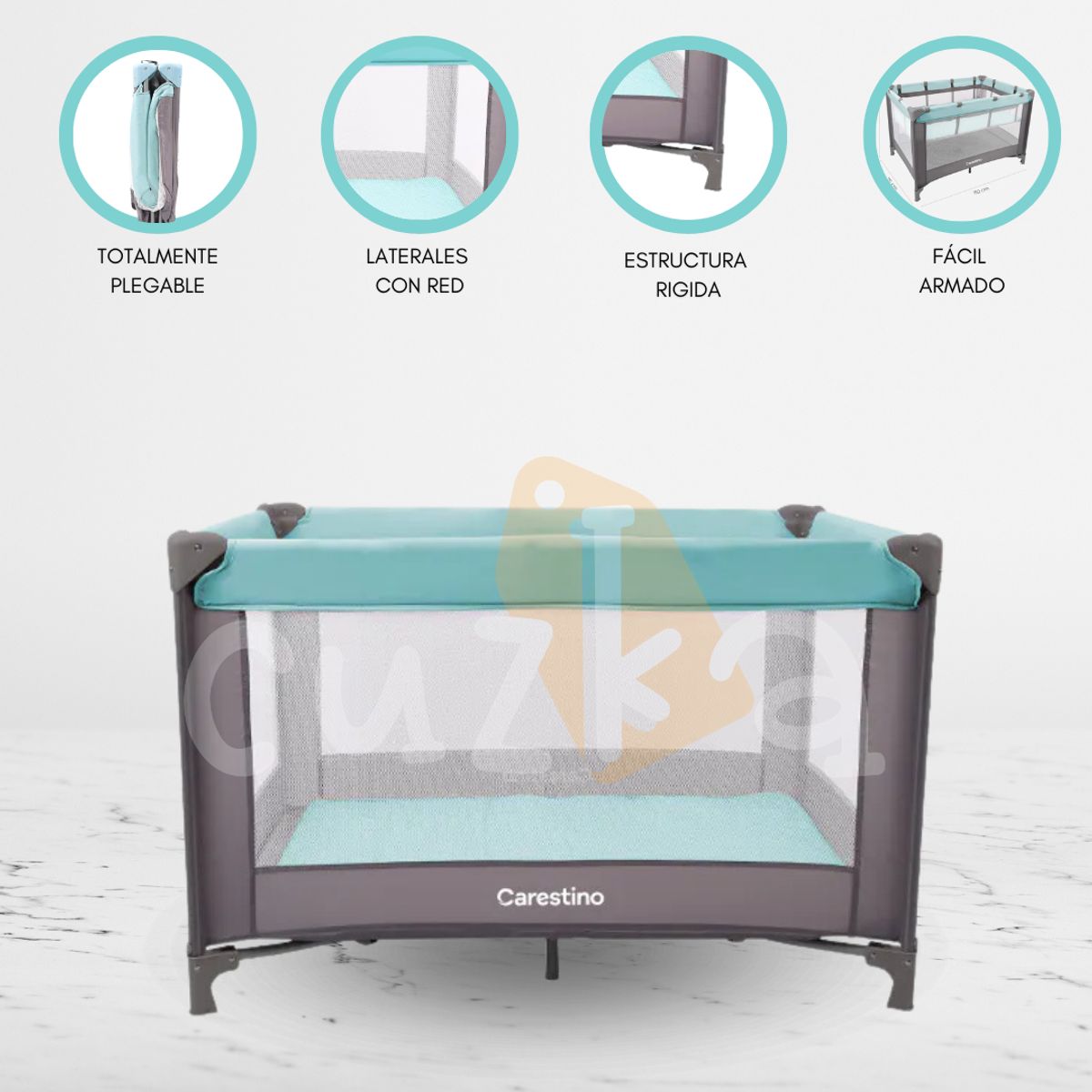 CARESTINO - Cuna Corral Plegable «NIZA» Aguamarina