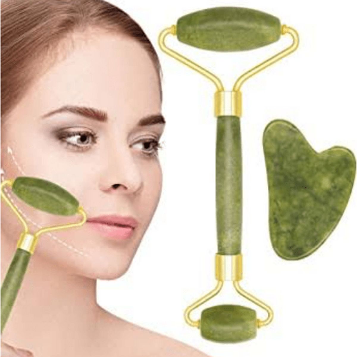 GENERICO - Rodillo Masajeador Facial de Jade