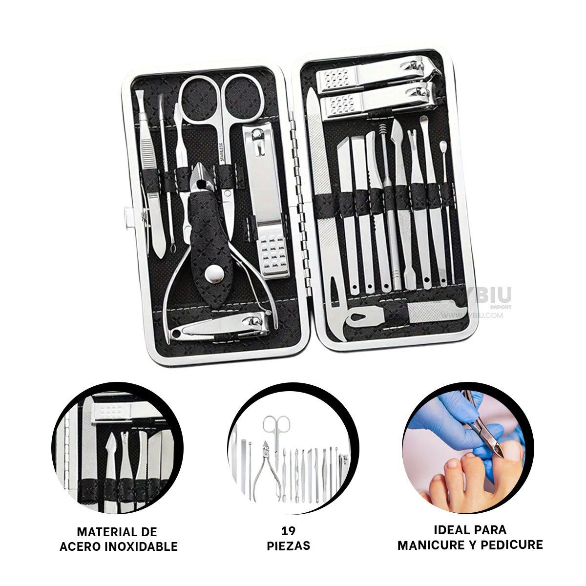 RYBIU IMPORT - Pack Compacto de Uñas Negro Y+Banderitas Adhesivas