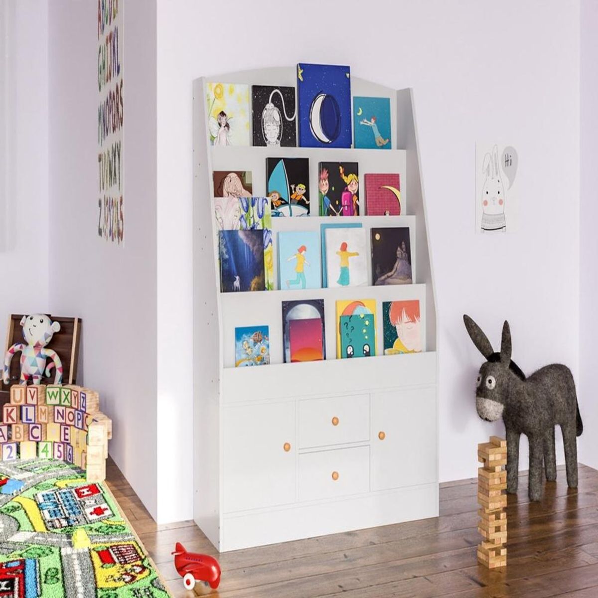 TU MESITA - Librero Infantil TU MESITA Yumi color Blanco 2 puertas 2 cajones