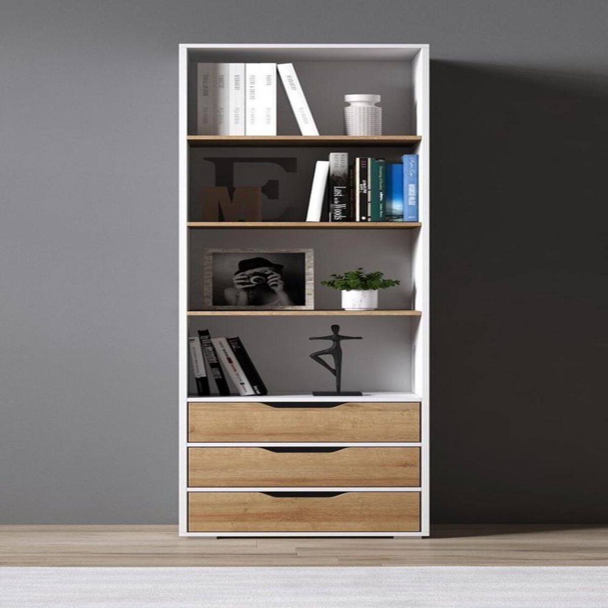 TU MESITA - Estante Alto TU MESITA Lucas color BlancoMarrón 3 cajones