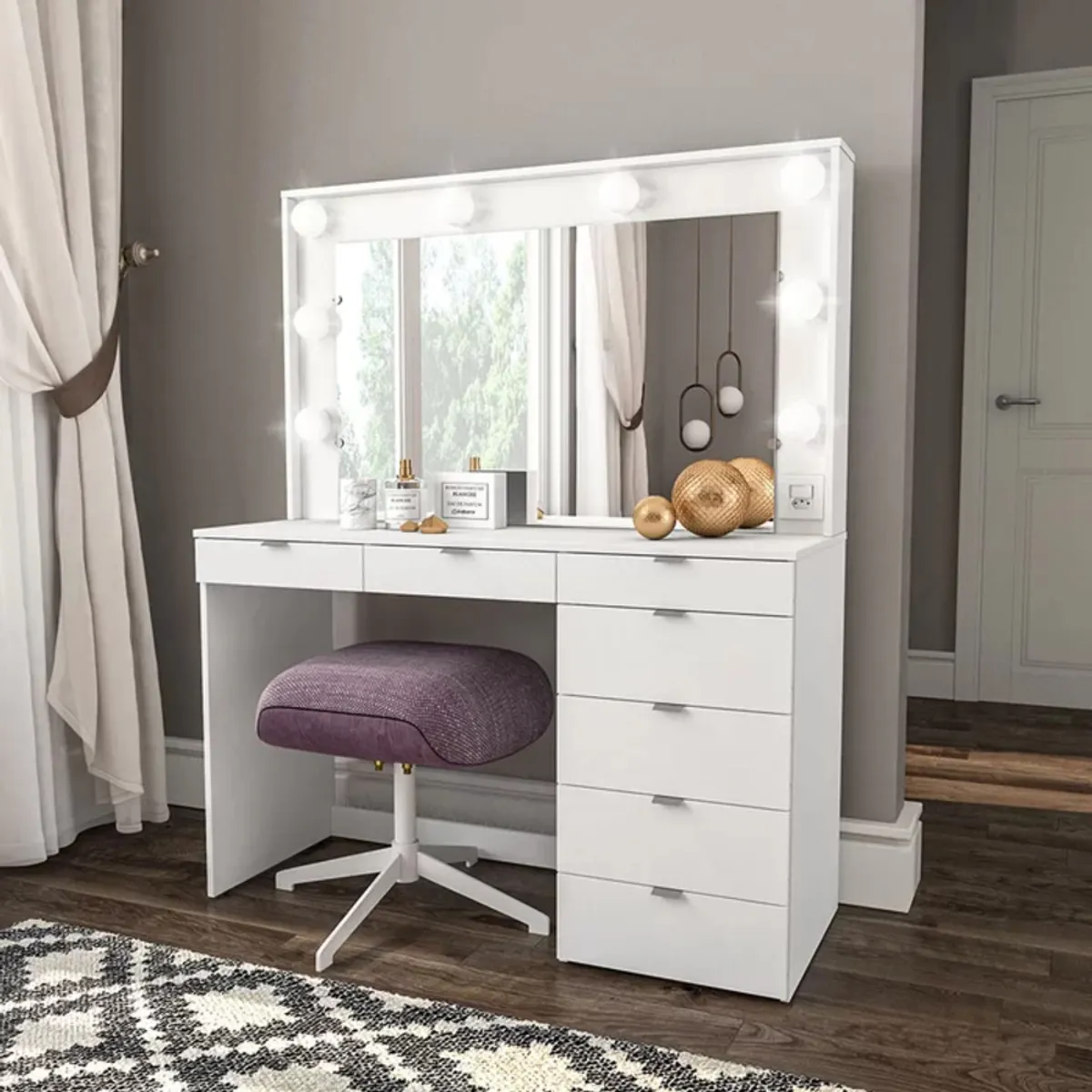 R&R MUEBLES - Tocador Moderno Hanaoka Blanco R&R MUEBLES