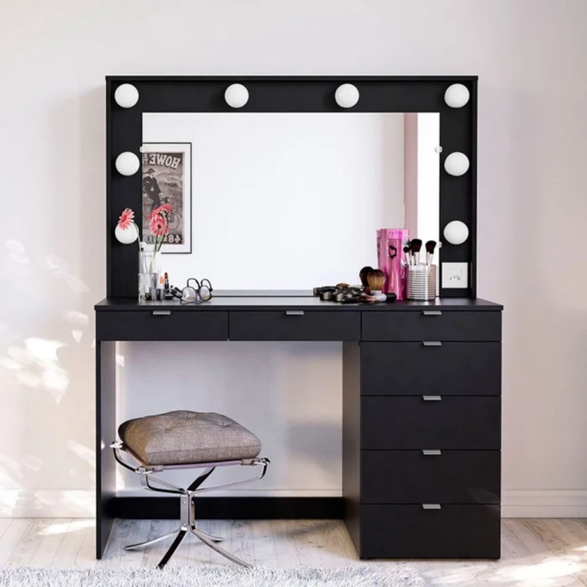 R&R MUEBLES - Tocador Moderno Hanaoka Negro R&R MUEBLES