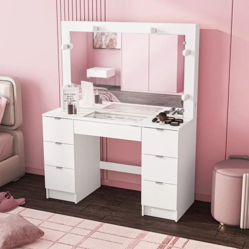 R&R MUEBLES - Tocador Moderno con Luces Saki Blanco  R&R MUEBLES