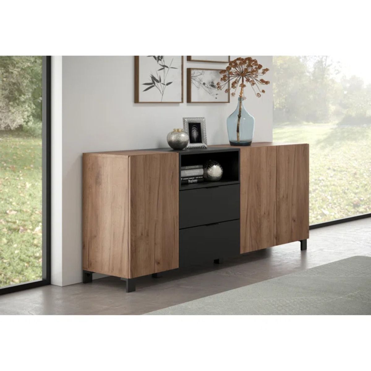 GENERICO - Aparador Moderno Reine Marron y Negro R&R MUEBLES
