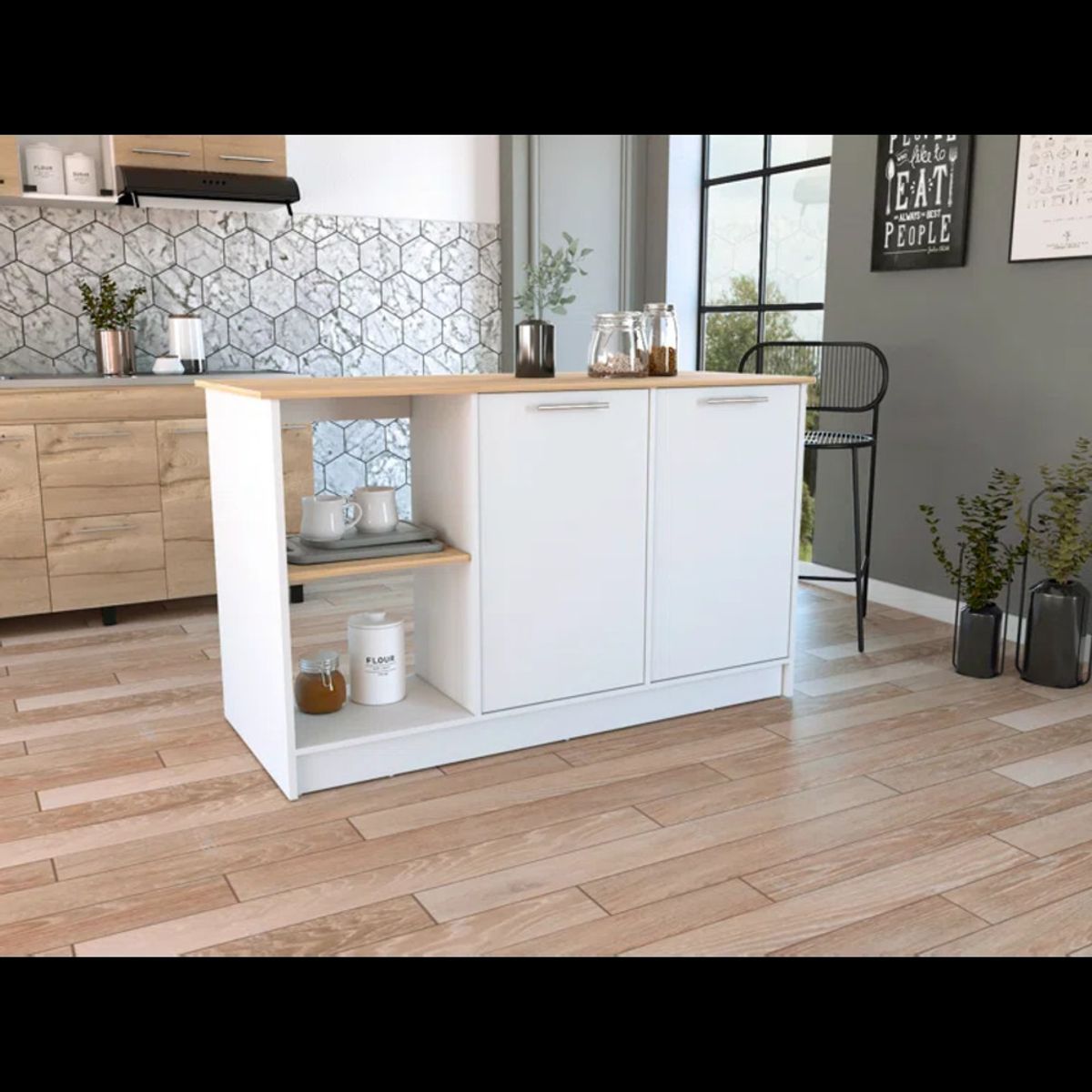 GENERICO - Isla de Cocina Moderna Feat Blanco y Marron R&R MUBLES