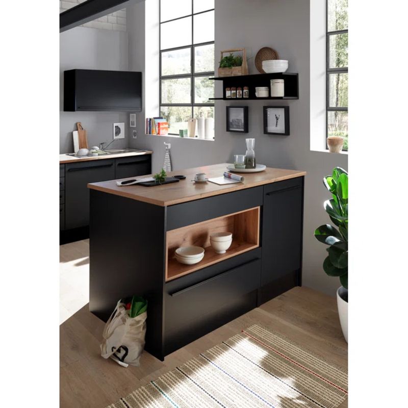 GENERICO - Isla de Cocina Moderna Kayano Negro y Marron R&R MUBLES