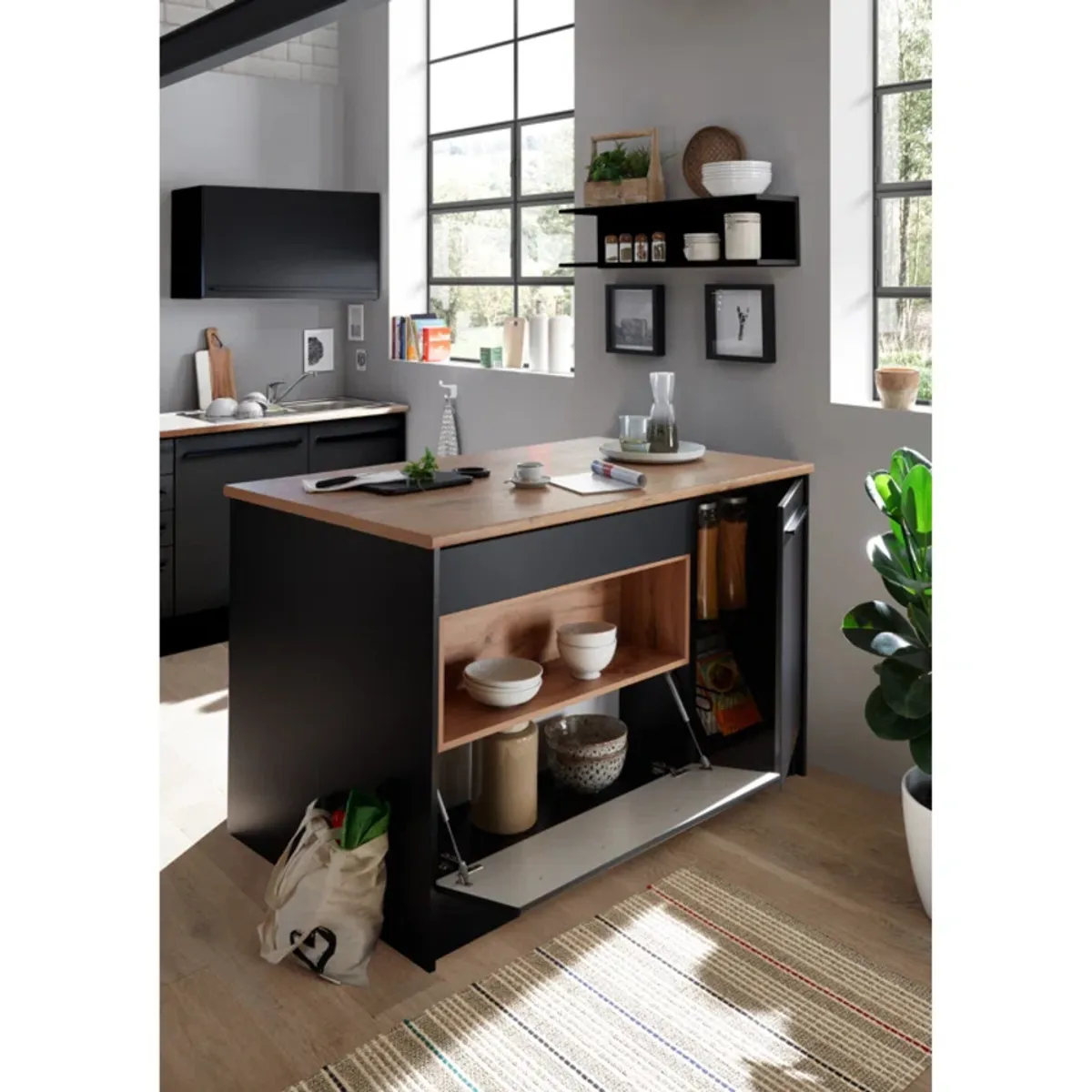 GENERICO - Isla de Cocina Moderna Kayano Negro y Marron R&R MUBLES