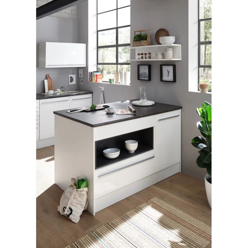 GENERICO - Isla de Cocina Moderna Kayano Blanco y Negro R&R MUBLES