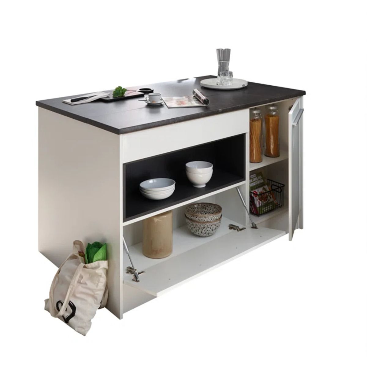 GENERICO - Isla de Cocina Moderna Kayano Blanco y Negro R&R MUBLES