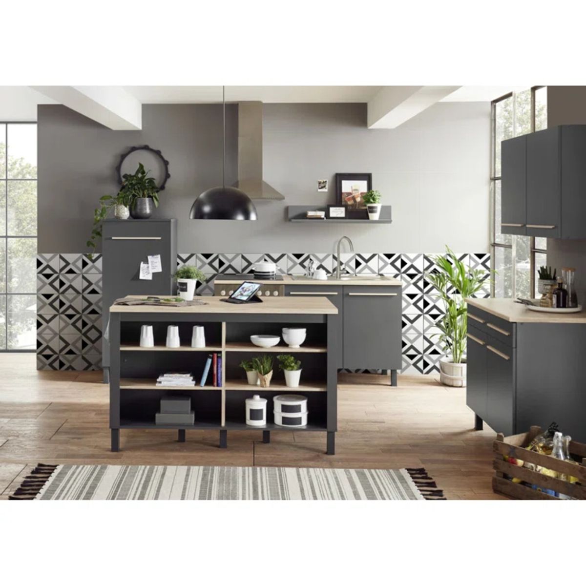 GENERICO - Isla de Cocina Moderna Joule Negro y Marron R&R MUBLES