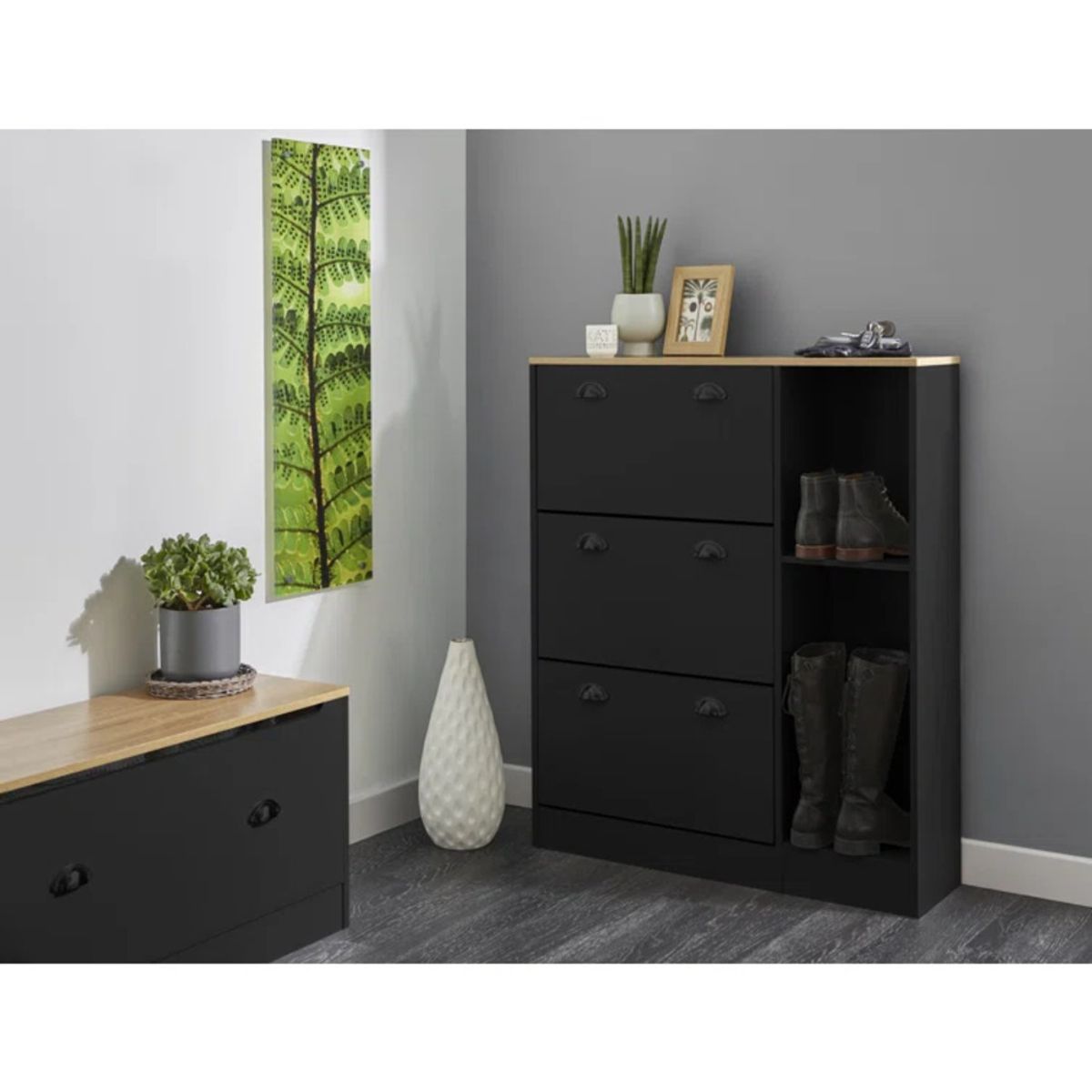 GENERICO - Zapatera Moderna Ouka Negro R&R MUEBLES