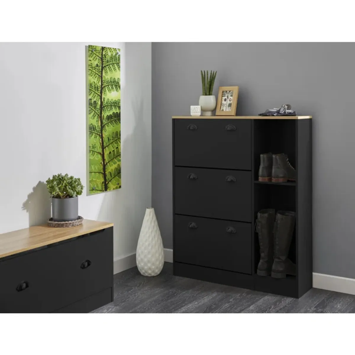 GENERICO - Zapatera Moderna Ouka Negro R&R MUEBLES