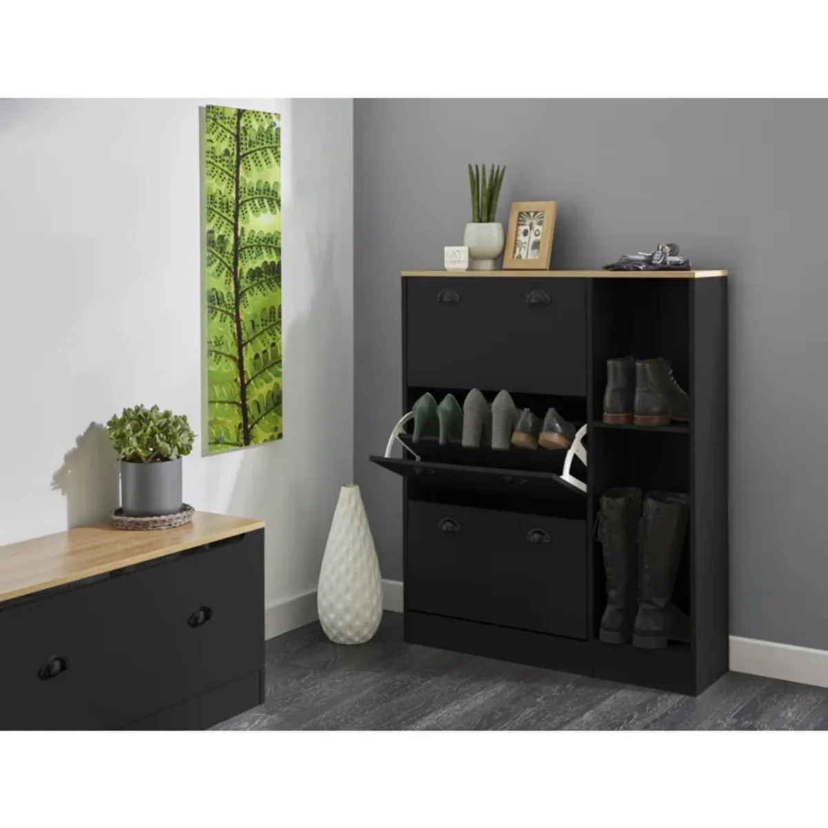 GENERICO - Zapatera Moderna Ouka Negro R&R MUEBLES