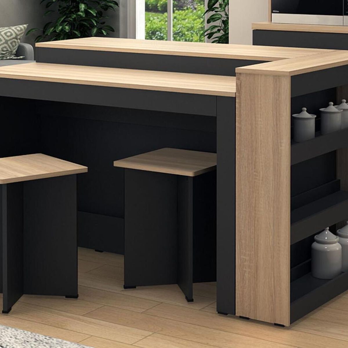 R&R MUEBLES - Isla de Cocina Minimalista Masaki Negro y Marron R&R MUEBLES