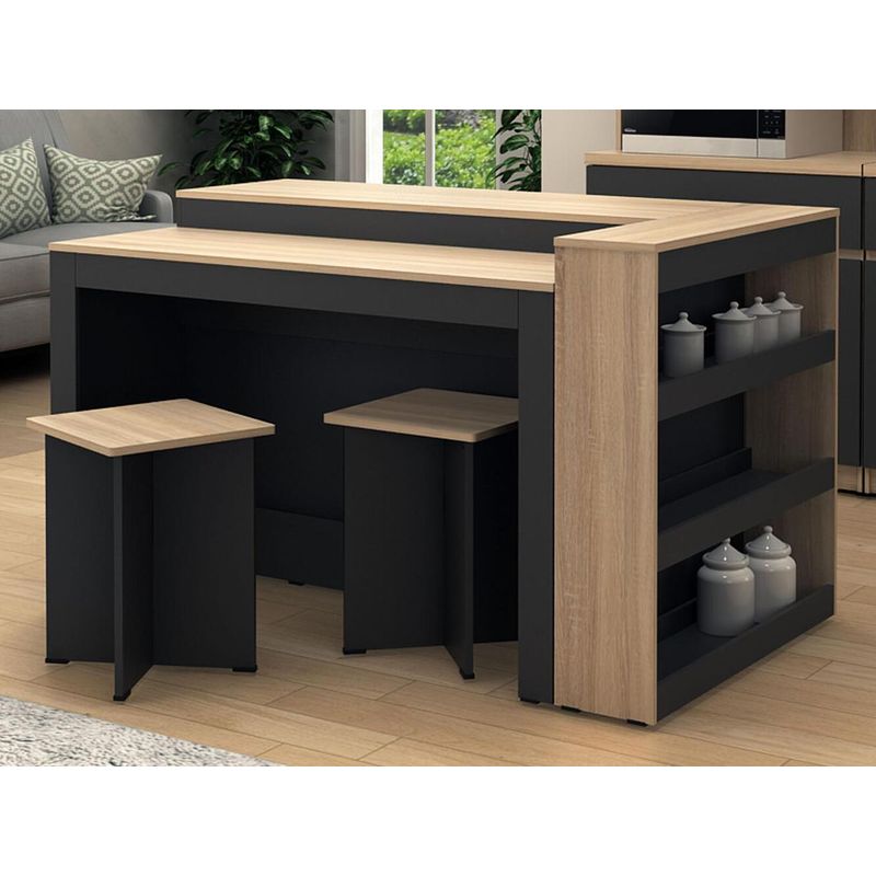 R&R MUEBLES - Isla de Cocina Minimalista Masaki Negro y Marron R&R MUEBLES