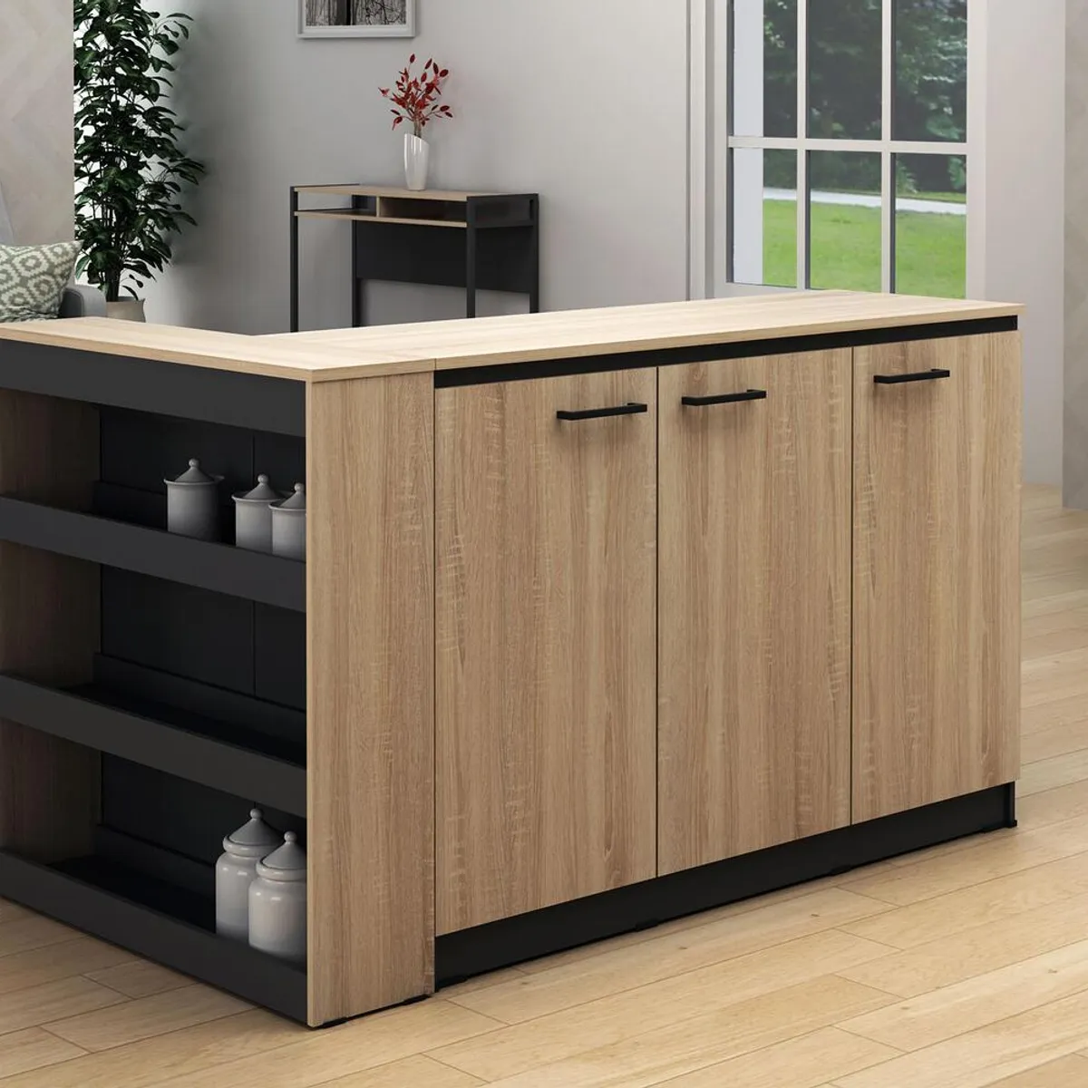 R&R MUEBLES - Isla de Cocina Minimalista Masaki Negro y Marron R&R MUEBLES