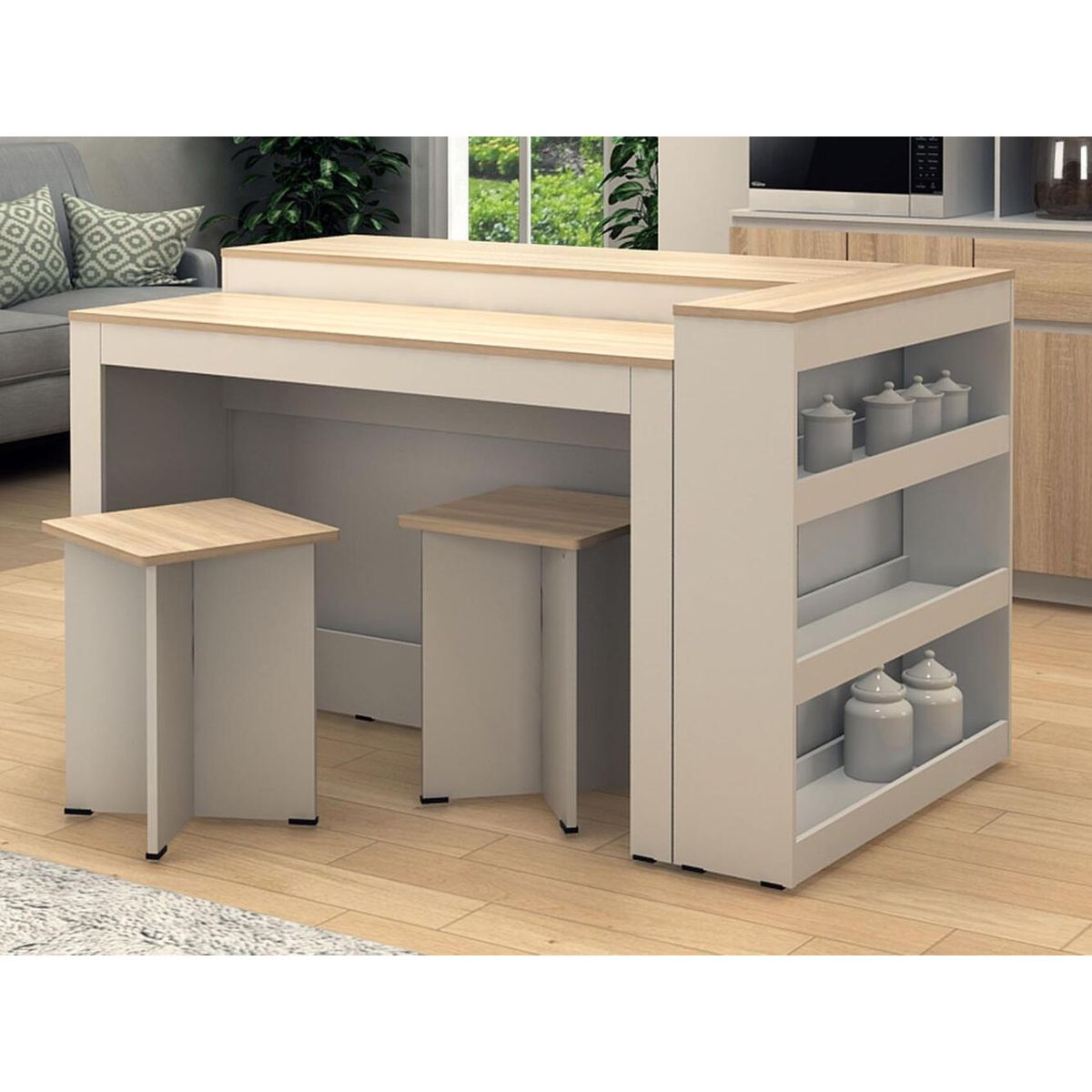 GENERICO - Isla de Cocina Minimalista Masaki Blanco y Marron R&R MUEBLES