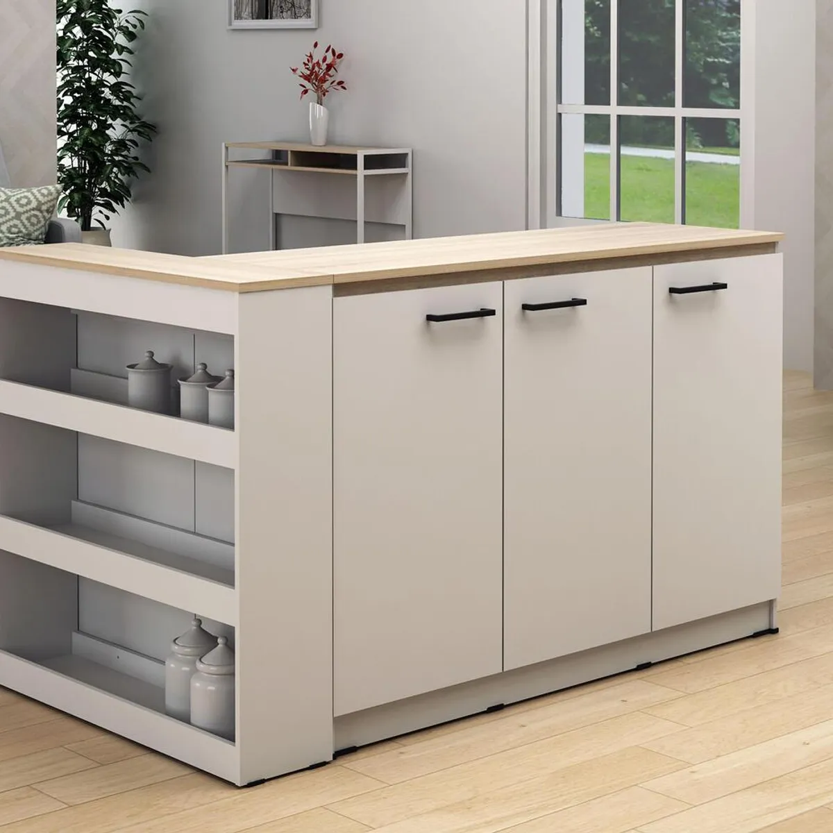 GENERICO - Isla de Cocina Minimalista Masaki Blanco y Marron R&R MUEBLES