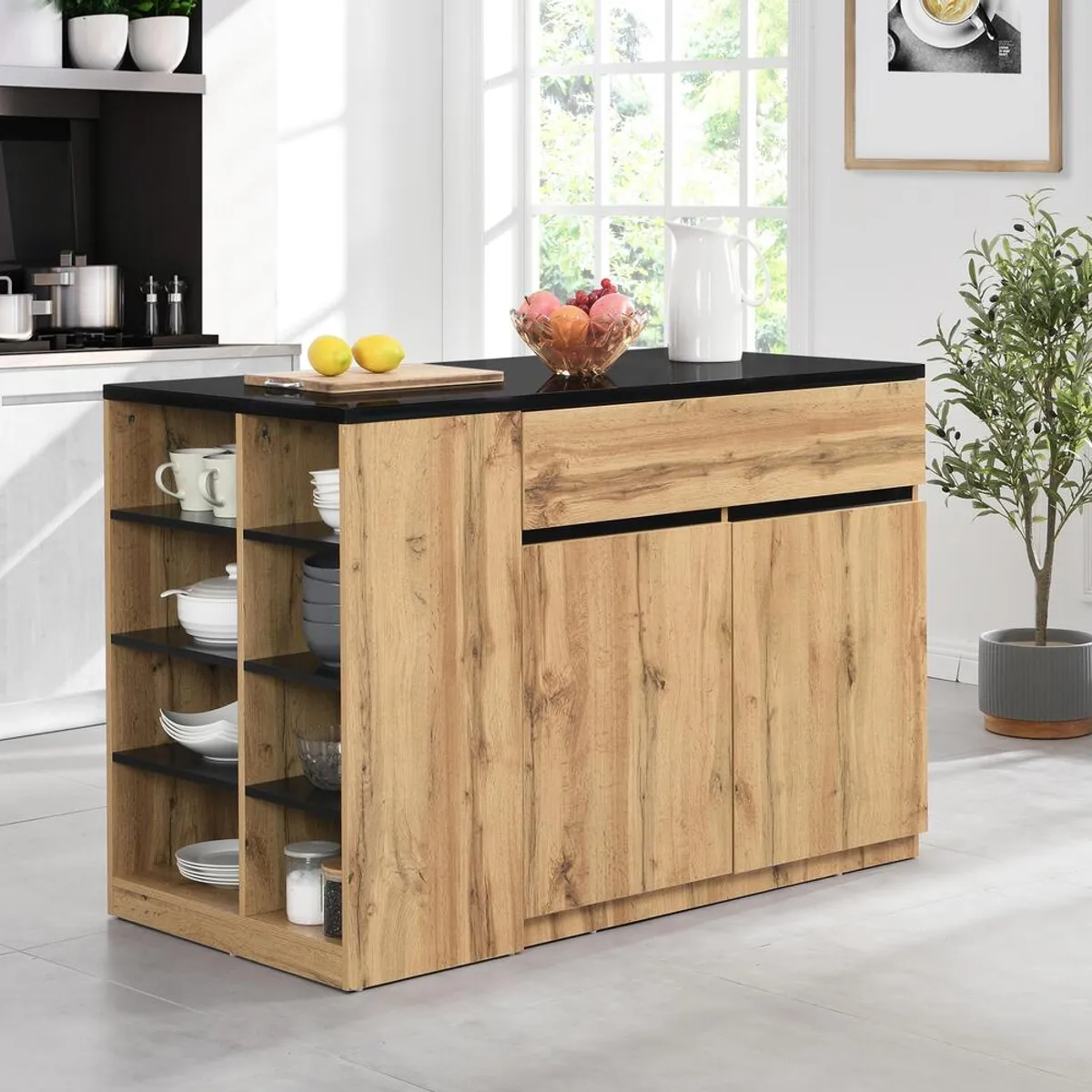 GENERICO - Isla de Cocina Nordico Kikka Marron y Negro R&R MUEBLES