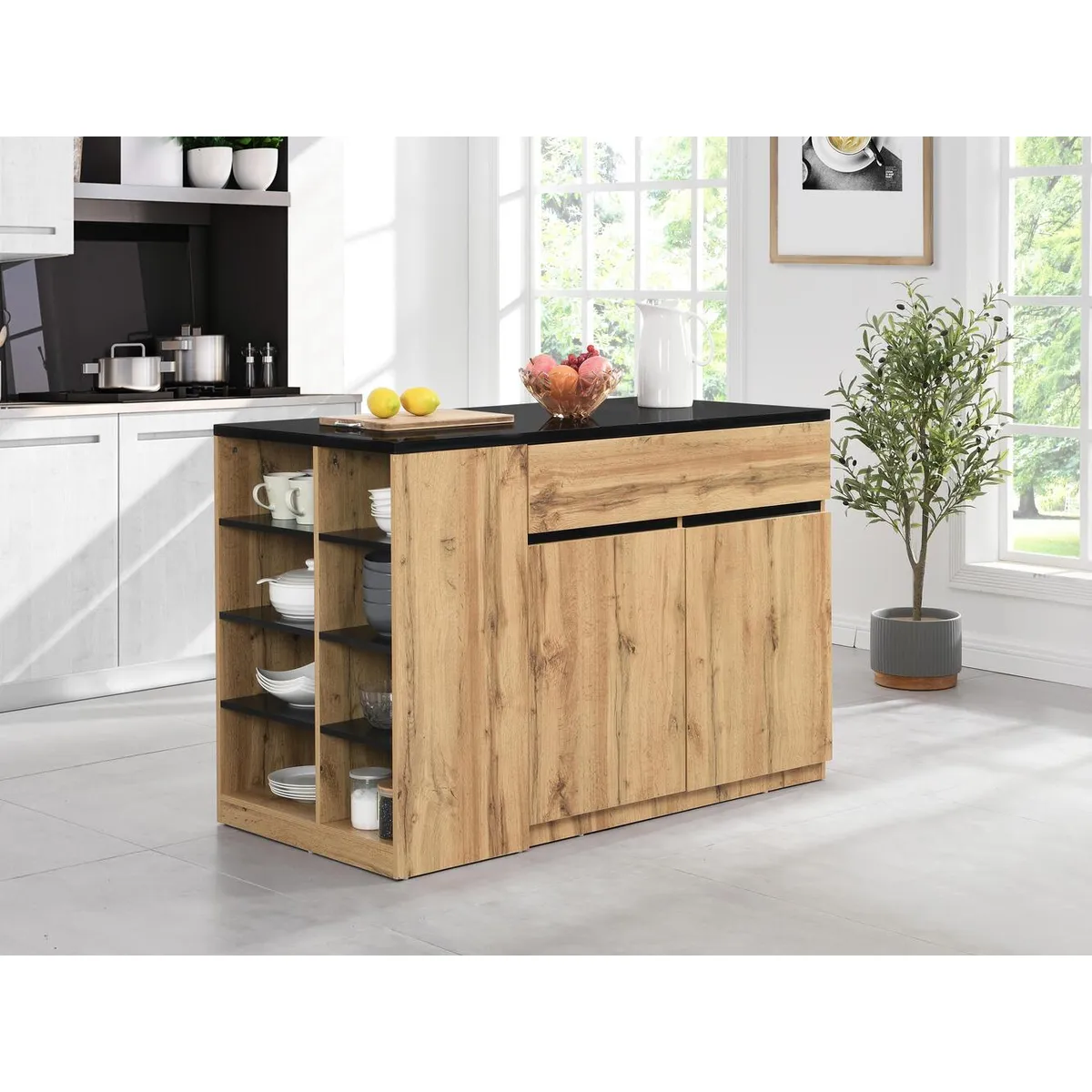 GENERICO - Isla de Cocina Nordico Kikka Marron y Negro R&R MUEBLES