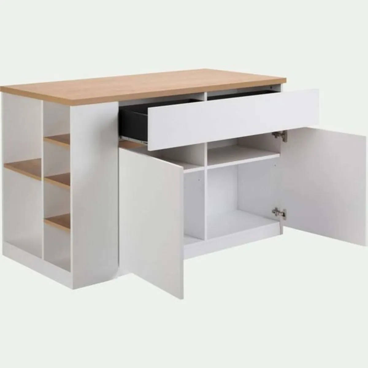 GENERICO - Isla de Cocina Otomi Minimalista Blanco y Marron R&R MUEBLES
