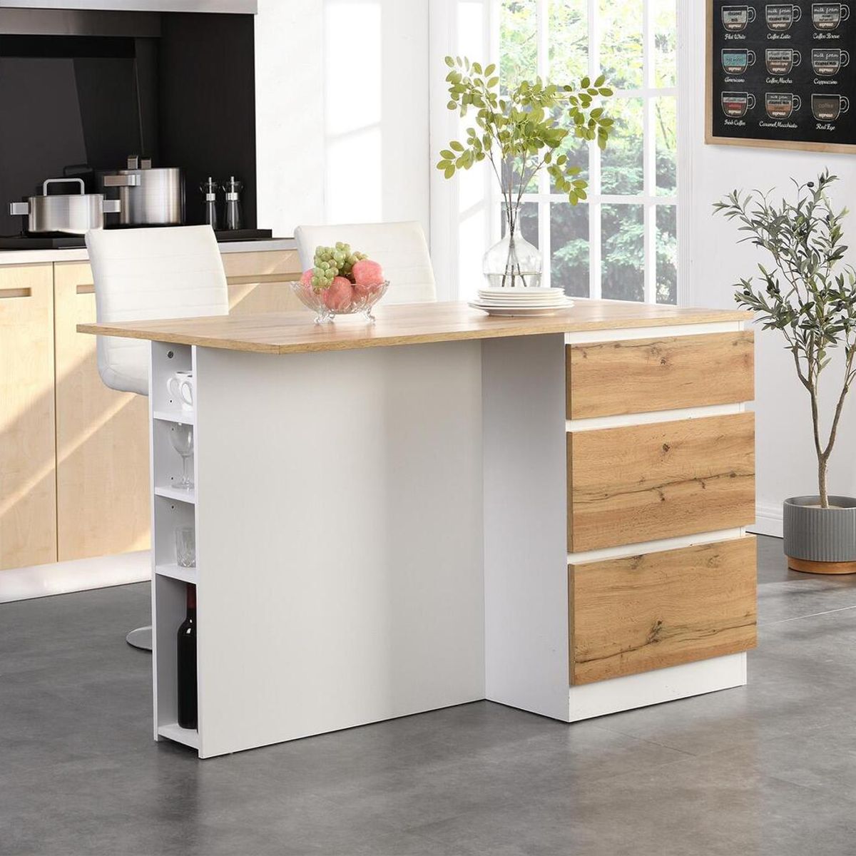 GENERICO - Isla de Cocina Yomiya Moderno Blanco y Marron R&R MUEBLES