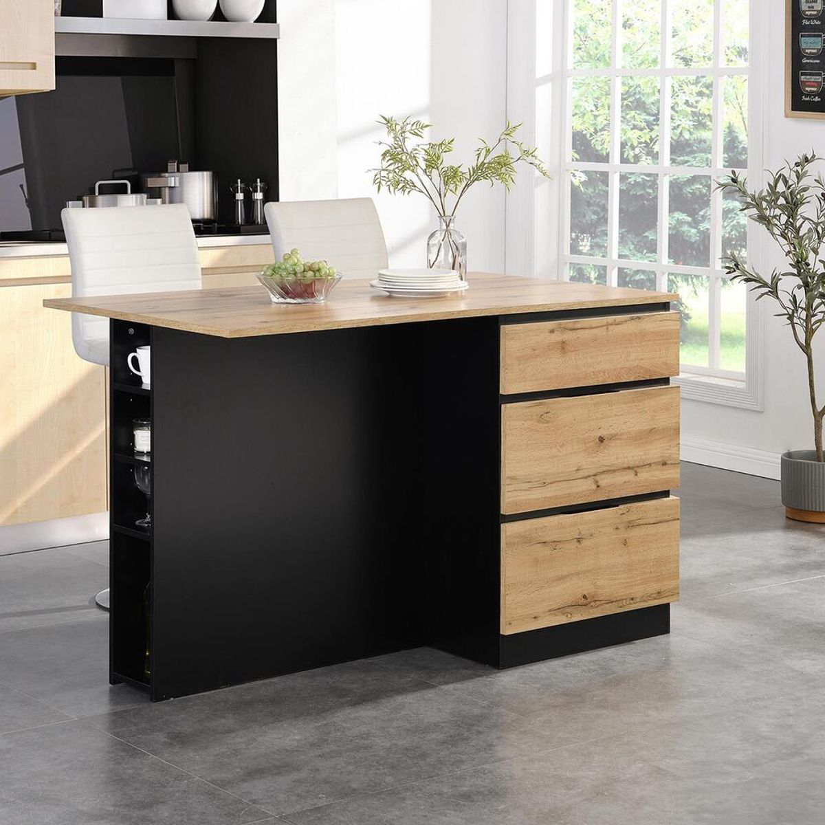 GENERICO - Isla de Cocina Nordico Yomiya Marron y Negro R&R MUEBLES