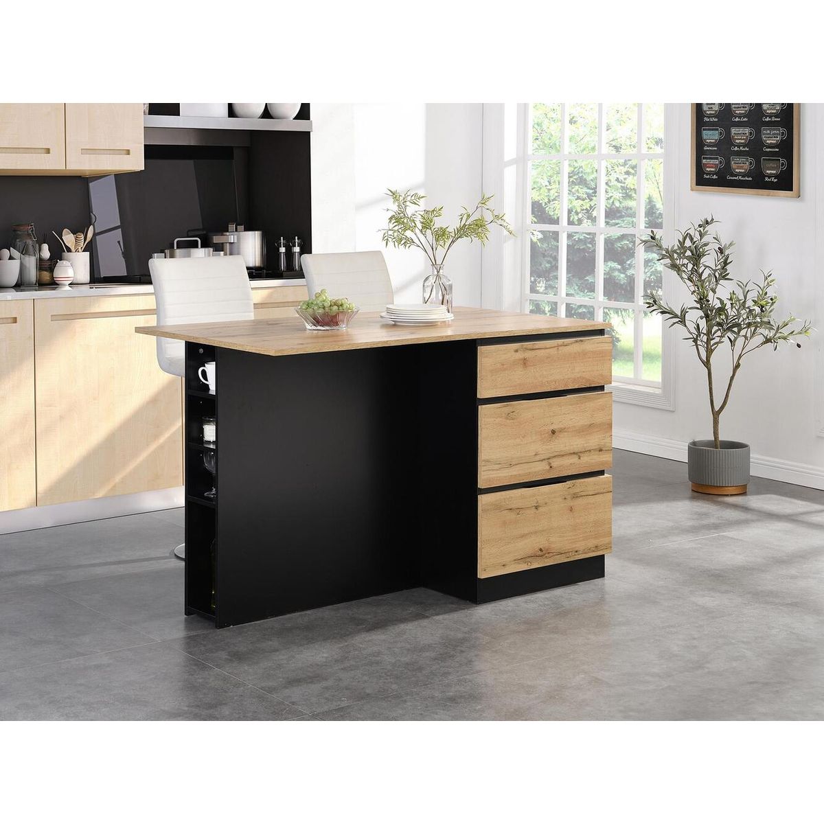 GENERICO - Isla de Cocina Nordico Yomiya Marron y Negro R&R MUEBLES