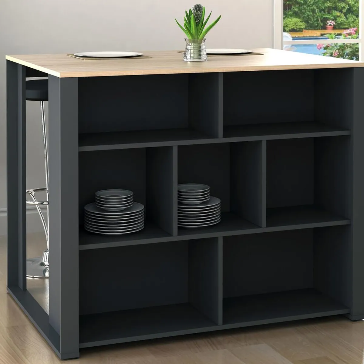 GENERICO - Isla de Cocina Tokage Minimalista Negro R&R MUEBLES