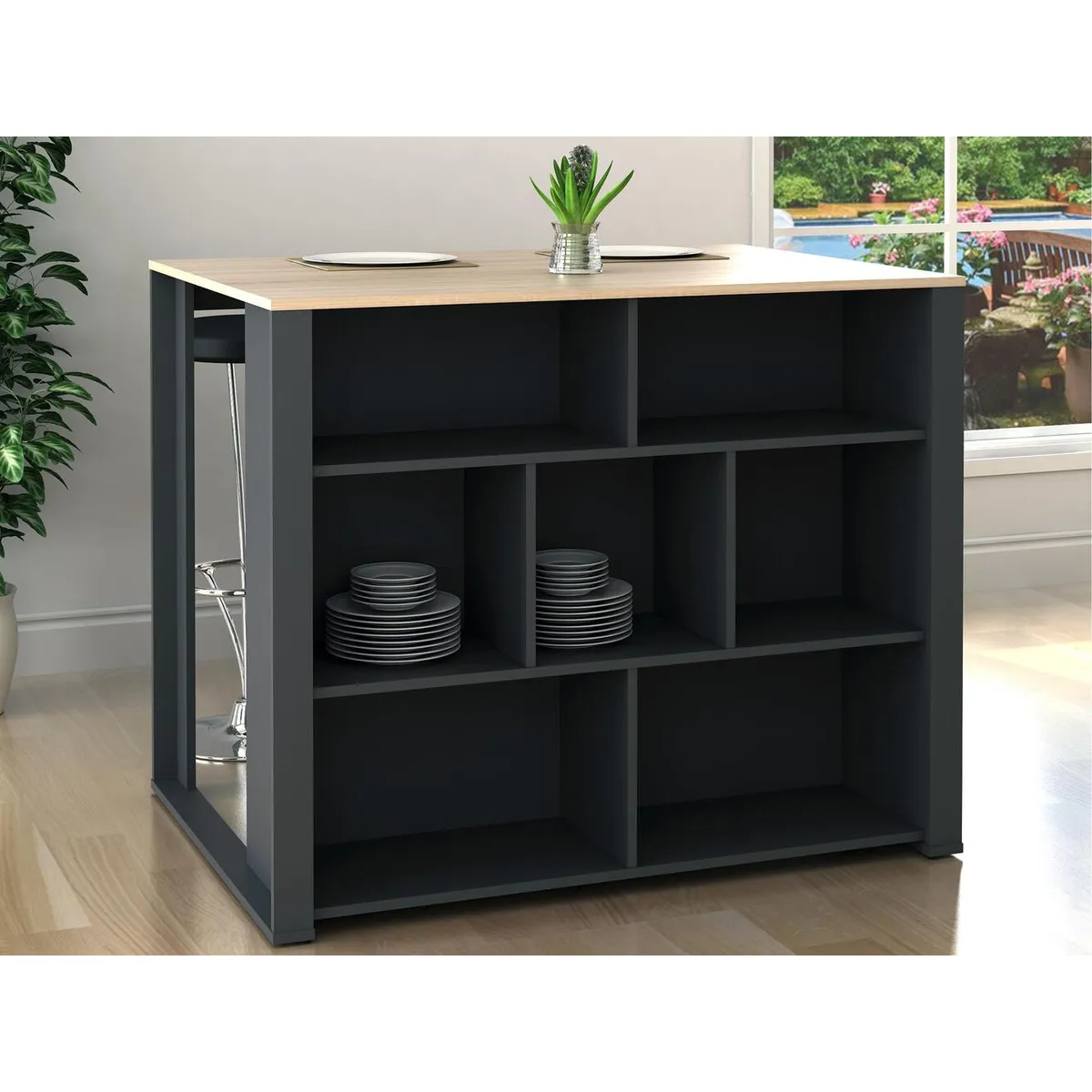 GENERICO - Isla de Cocina Tokage Minimalista Negro R&R MUEBLES