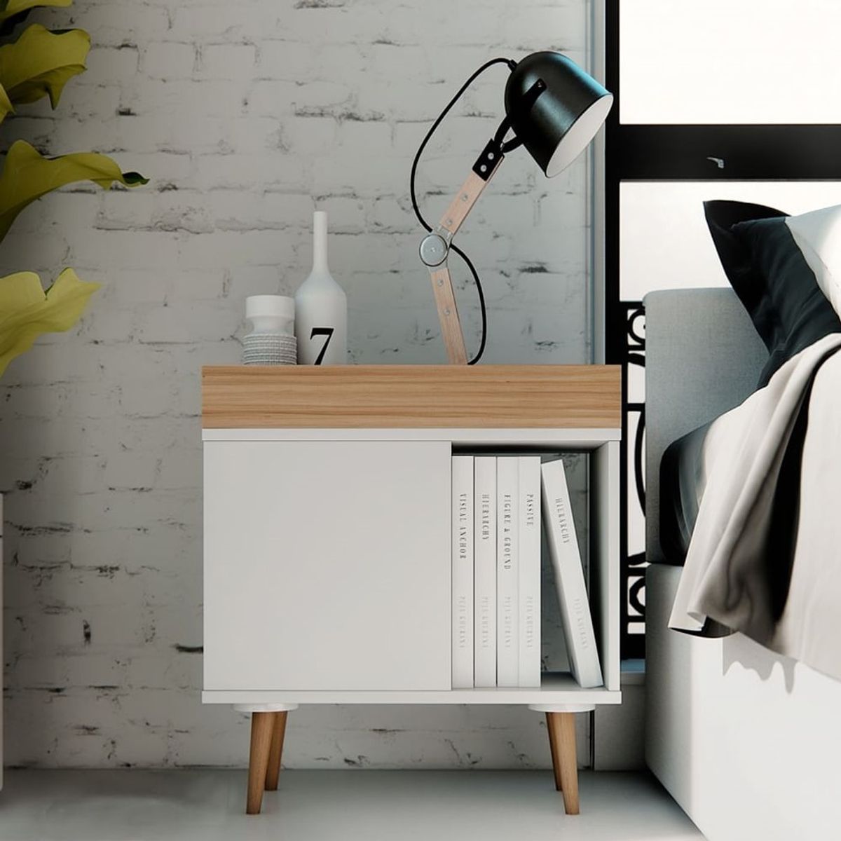 GENERICO - Velador Moderno Toyohana Blanco y Marron R&R MUEBBLES