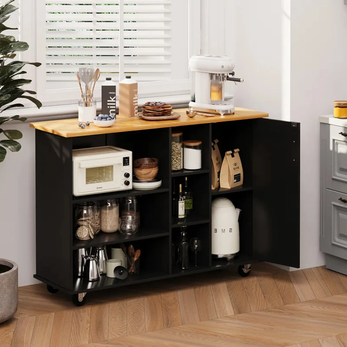 GENERICO - Isla de Cocina con Ruedas Vania Negro 1 Puerta R&R MUEBLES