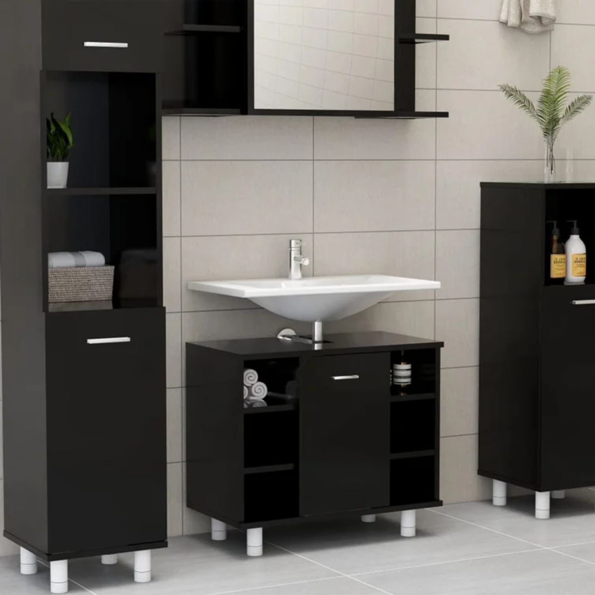 R&R MUEBLES - Mueble de Baño Moderno Ray Negro R&R MUEBLES