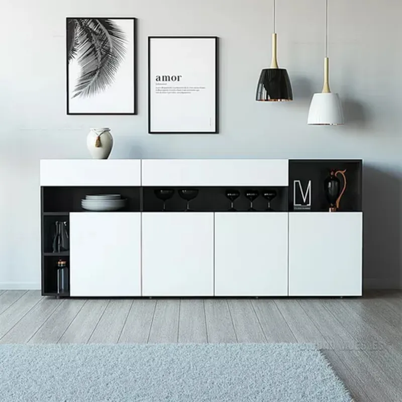R&R MUEBLES - Aparador Moderno Elegante Tokio Blanco con Negro RR MUEBLES