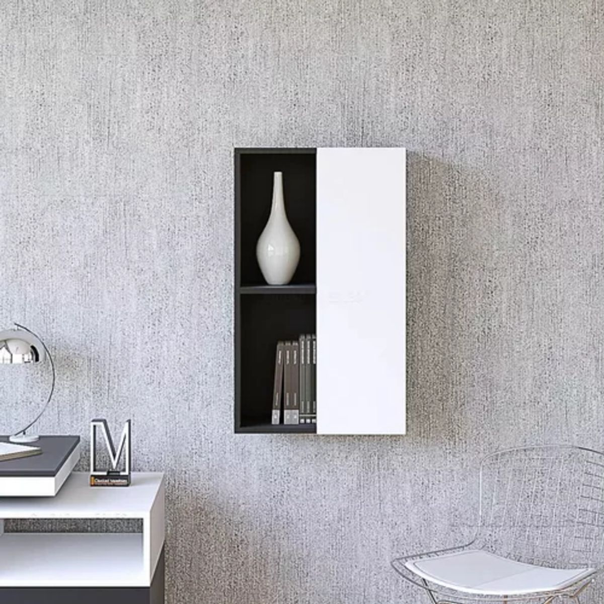 GENERICO - Estante Flotante Kay Negro y Blanco 1 Puerta R&R MUEBLES